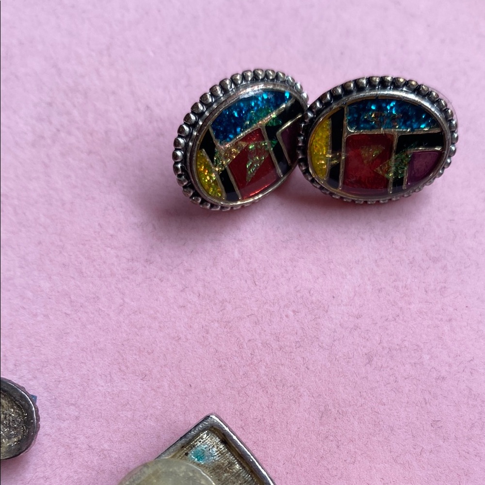 Vibrant Multicolor Mosaic Necklace with Earrings Trio. Vintage. EUC - Picture 10 of 15